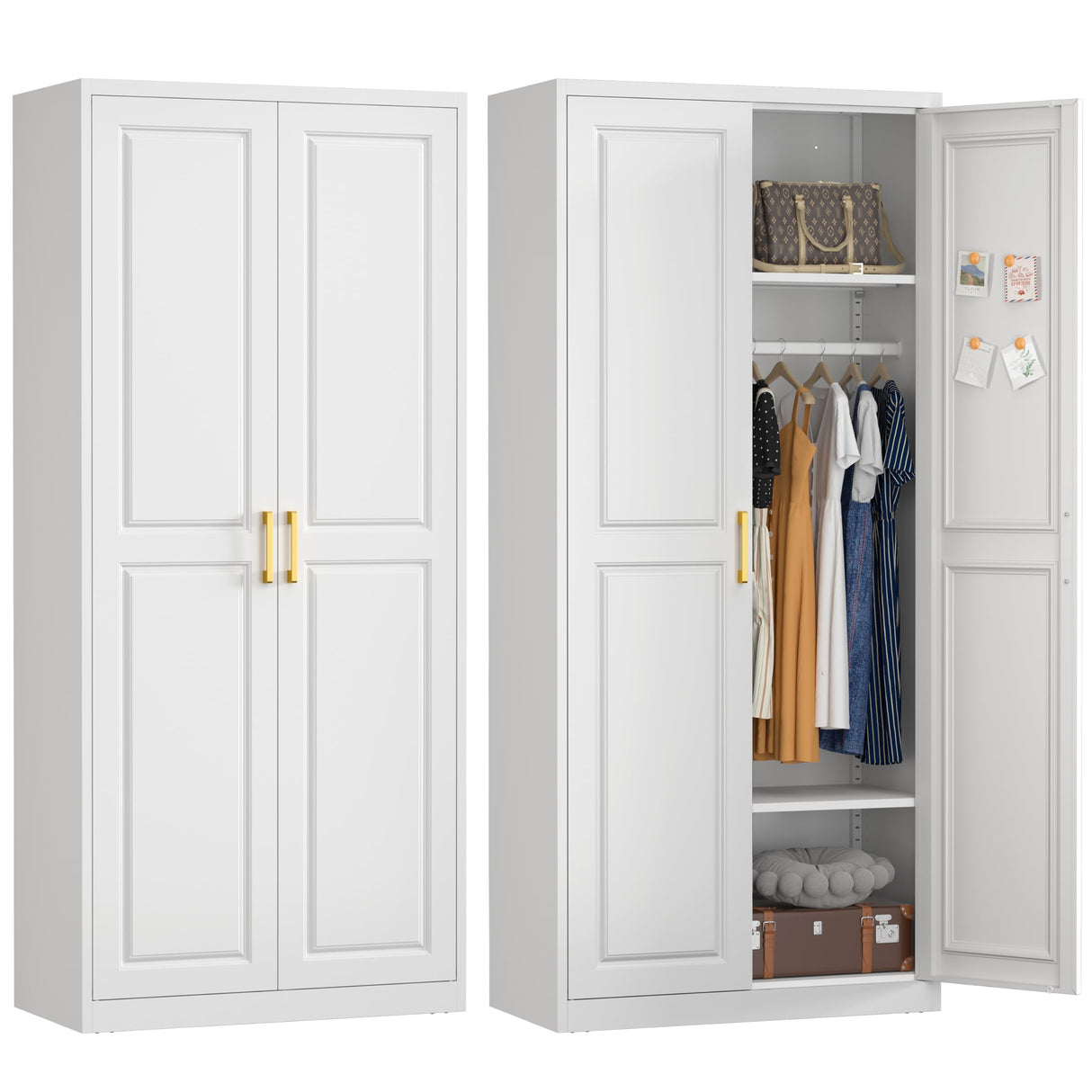 UNICOLY Armoire Wardrobe Closet with Doors, 71'' Wardrobe Cabinet with Hanging Rod, Metal Closet with 2 Adjustable Shelves for Bedroom School, Employee, Gym, Armarios De Ropa para Dormitorio, White UNICOLY