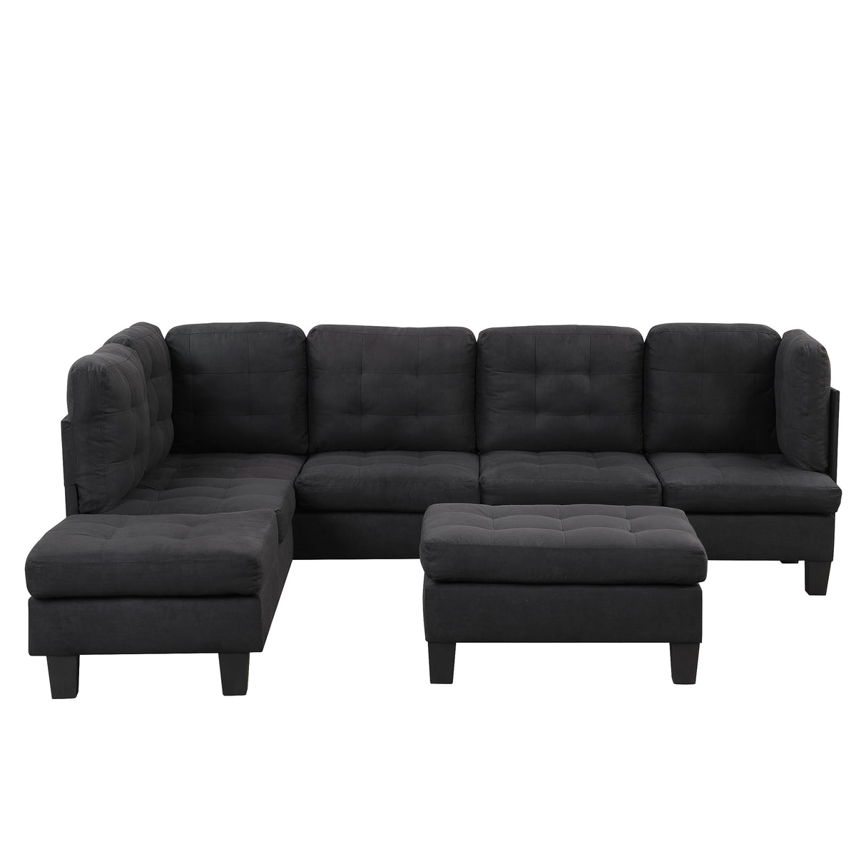 Casa Andrea Milano Modern Sectional Sofa L Shaped Couch with Reversible Chaise & Ottoman, Large Living Room Furniture, Black Casa Andrea Milano