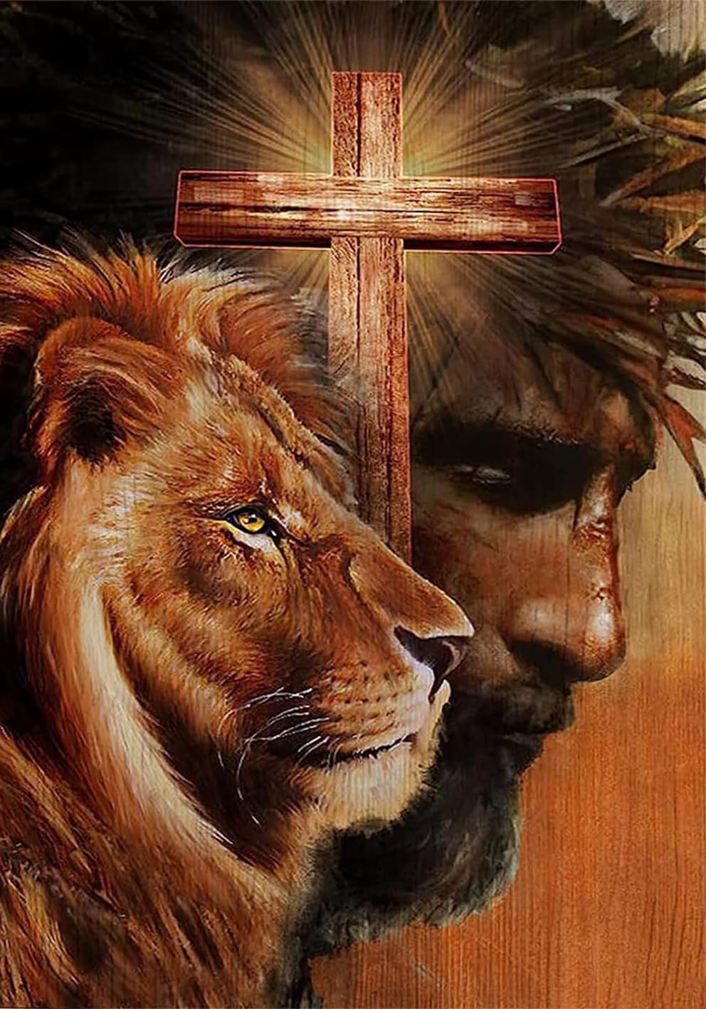 5D DIY Diamond Art Painting Christ Jesus Cross Lion 14x20 inches for Adults, Full Round Drill Rhinestone Embroidery for Wall Decoration Generic