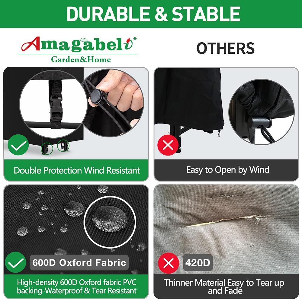 AMAGABELI GARDEN & HOME 8ft Firewood Log Rack Cover Weatherproof Outdoor Heavy Duty Waterproof 600D Oxford Fabric Fireplace Logs Holder Covering Fire Wood Storage Covers Black AMAGABELI GARDEN & HOME