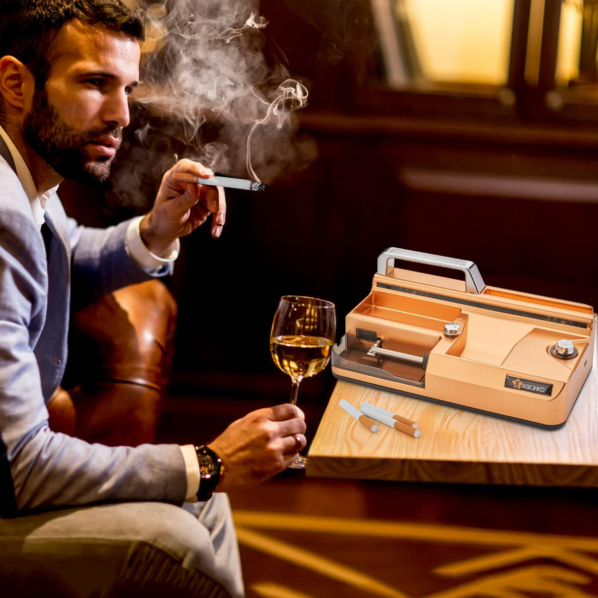 Electric Cigarette Rolling Machine, Automatic Cones Loader, Mini Portable Pre Rolled Cones Filling Maker, Automatic Roller, 317A Gold ASKJHKD