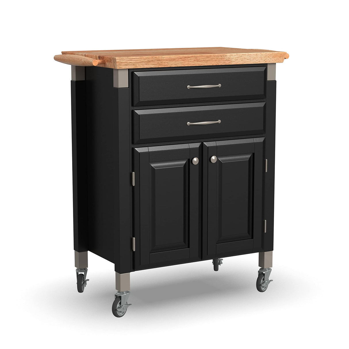 Home Styles Black Dolly Madison Prep and Serve Kitchen Cart with Natural Top, Locking Casters, Two Drawers, Two Storage Cabinets homestyles