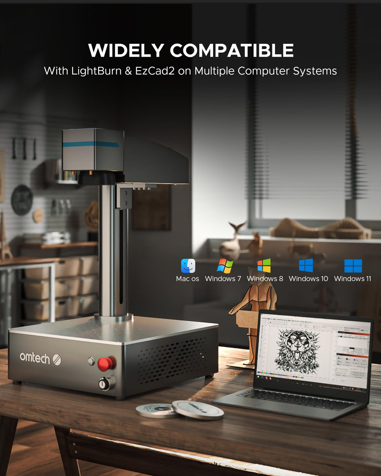 OMTech 30W Fiber Laser Marking Machine with LightBurn | 5.9"x5.9" Area | 0.01mm Precision | Dual Red Dot Locator | 100,000+ Hours Lifespan | Engraving for Metal, Aluminum, Steel, Gold, Silver OMTech