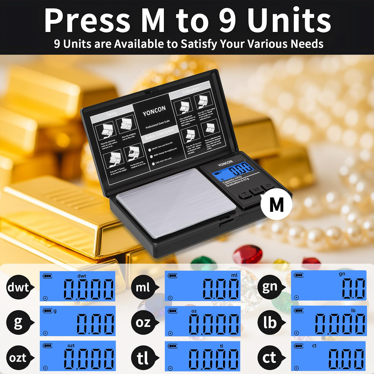 Gram Scale- 500g Ultra-Precise Digital Scale 0.01 Gram Accuracy for Jewelry, Diamonds, Gold & Silver, Portable Pocket Scale with LCD Display, Tare Function - Perfect for Jewelers & Collectors Yoncon