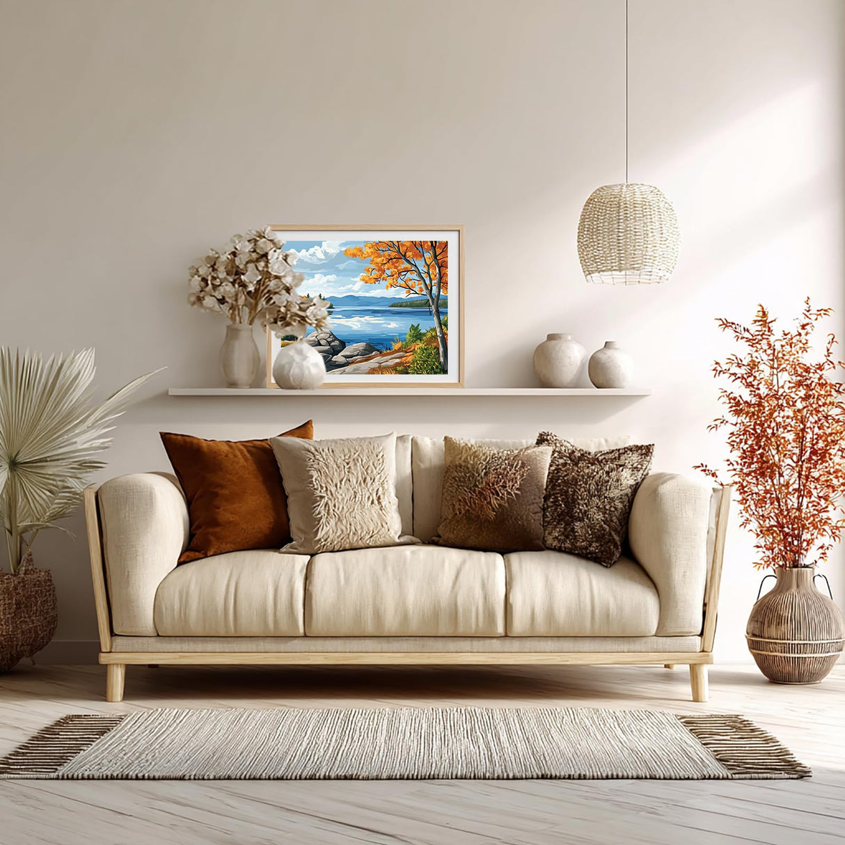 Paint by Numbers Champlain Lake for Adults Unframe, Vermont Lakes Fall Scenery Paint by Number, Mountains Forest Around Lake DIY Oil Painting Acrylic Paints Kits for Home Decor(20×16inch) ARNLRDYA