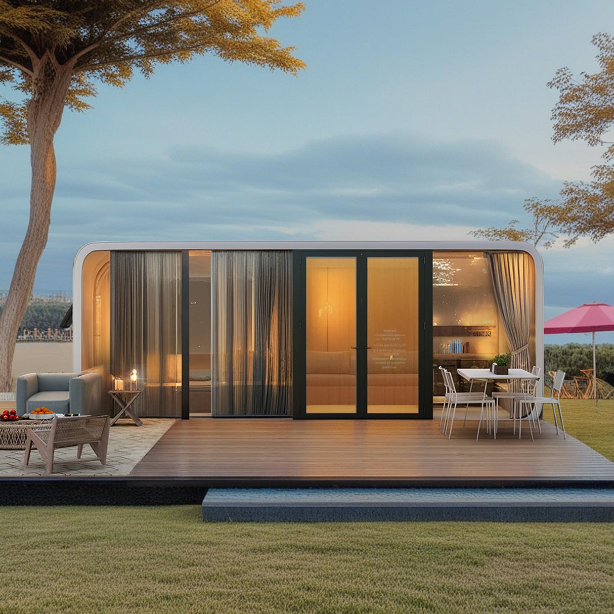 AMGUI Luxury Modern prefab Cabin - 19ft Mobile Capsule with Bedroom, Kitchen and Bathroom, Storm Resistant prefab Cabin -16 Typhoon and 12 Earthquake Proof Mobile Cabin for Travel and Outdoor Living AMGUI