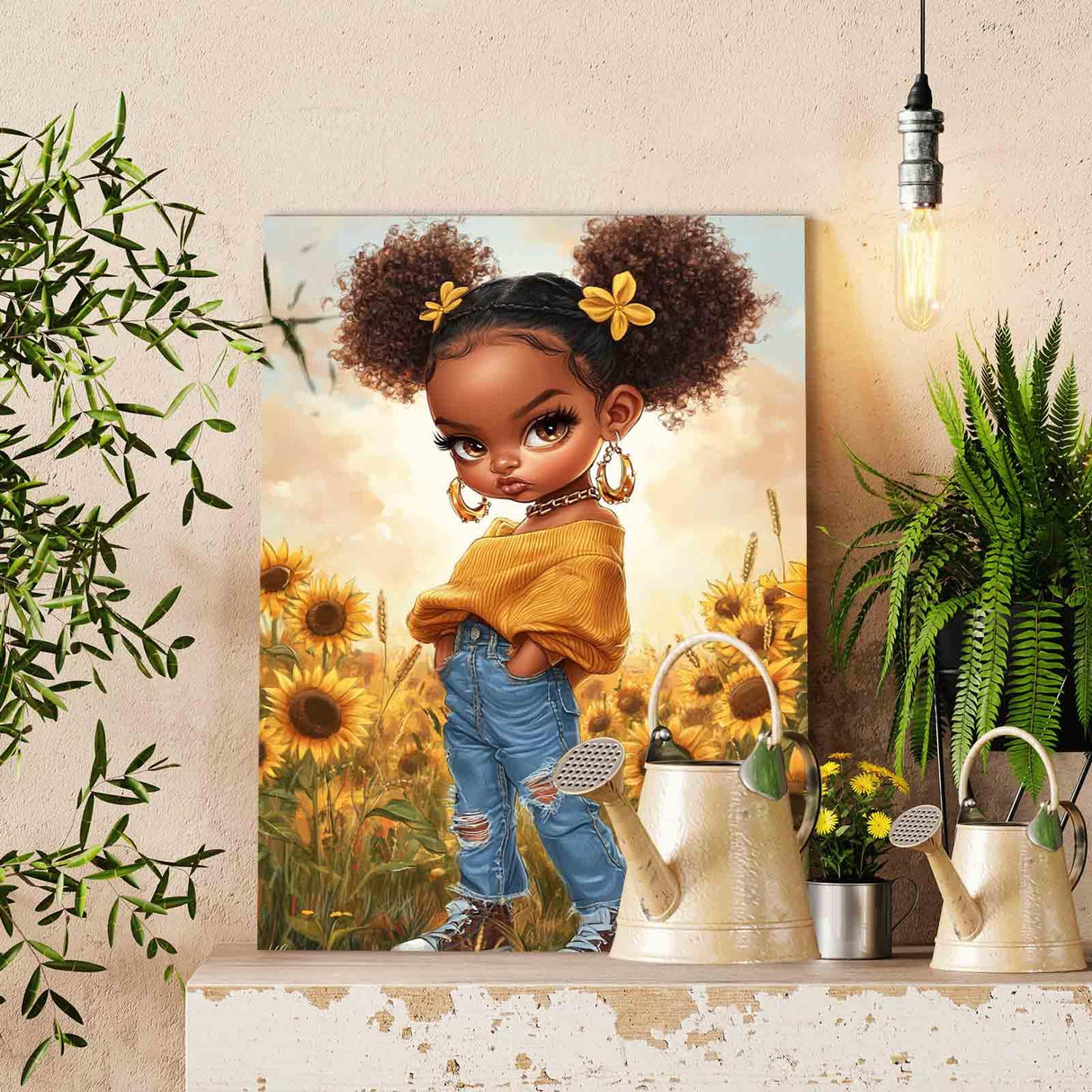 Tucocoo Cool Black Girl Paint by Numbers for Adults Beautiful Sunflowers Field DIY Paint by Number Acrylic Paint Canvas Little Girl Afro Painting Kits Art Home Wall Decor 16x20 Inch (Without Frame) Tucocoo