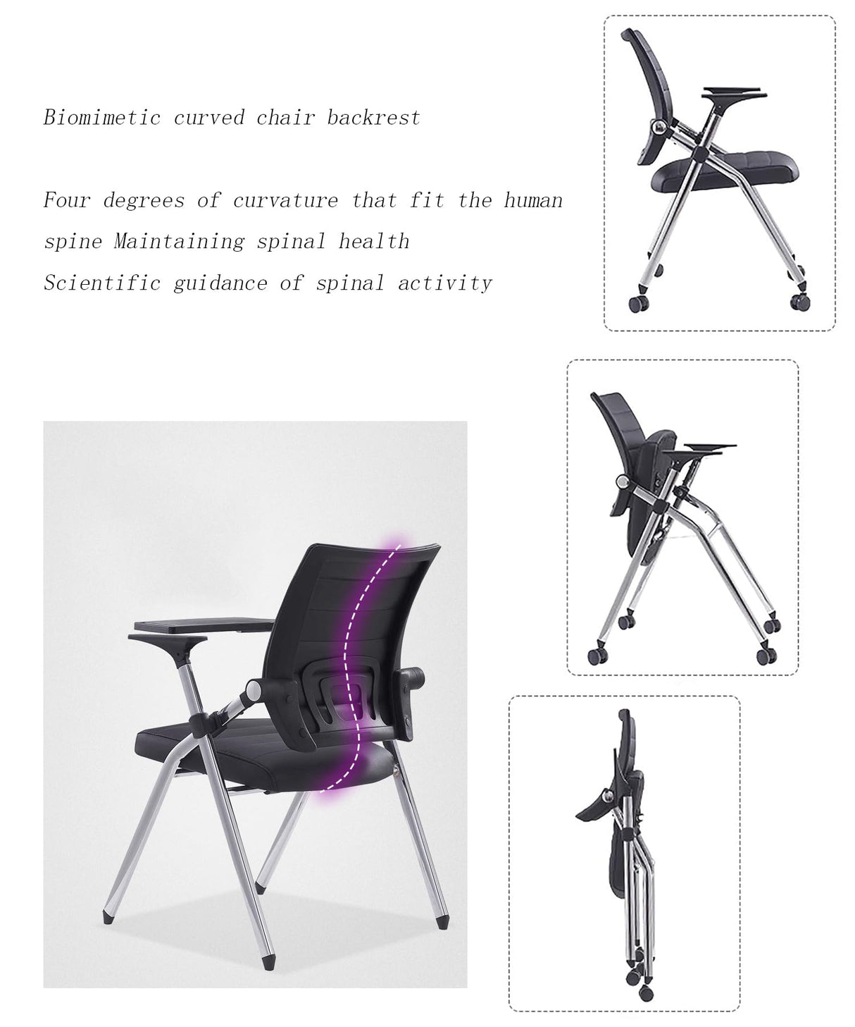 Buokaiw Foldable Office Chair,Folding Desk Chair with Wheels, 360 ° Rotation Leather Conference Training Chairs,Portable Padded Office Chairs. Backrest Bouncy,Black(1 Pcs) Buokaiw