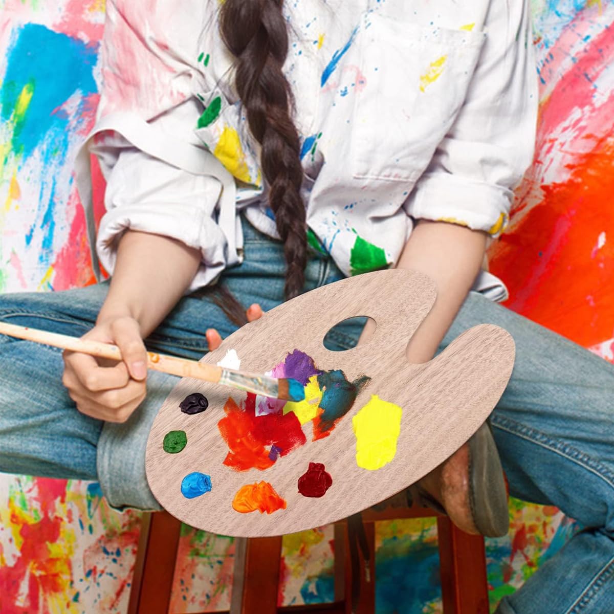 12 Pack 11.8 x 7.9 Inch Wood Oval Painting Palette Acrylic Paint Palette with Thumb Hole Clear Paint Pallet, Easy Clean Non-Stick Artist Pallet for Oil Watercolor Craft DIY Art Painting Palette Gemerglity