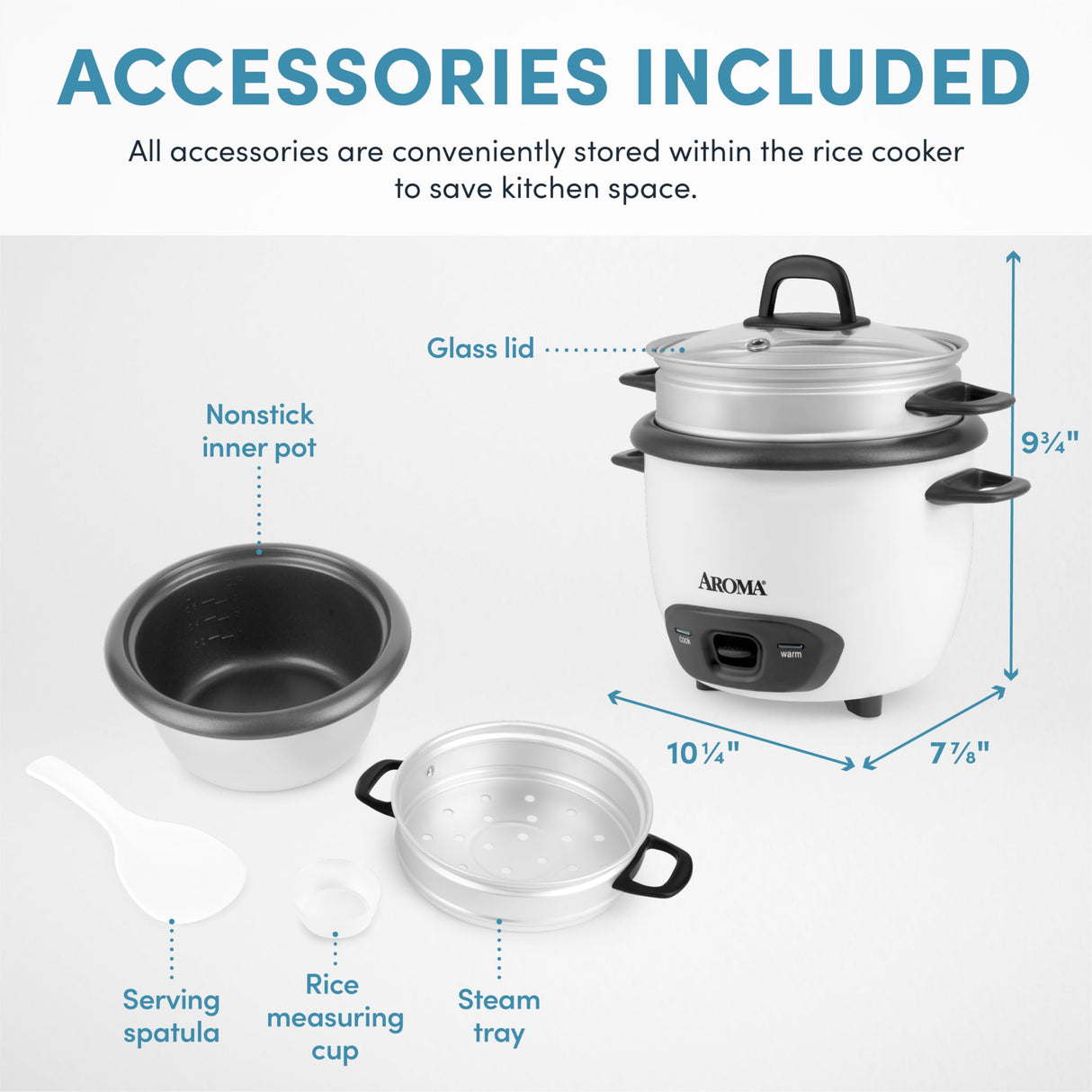 Aroma Housewares 6-Cup (Cooked) (3-Cup Uncooked) Pot Style Rice Cooker and Food Steamer (ARC-743-1NG), White AROMA