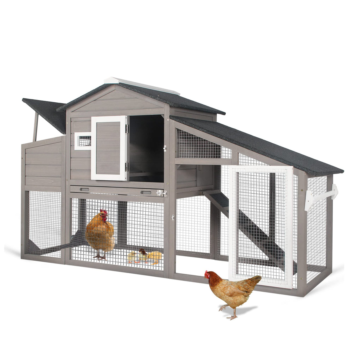 Ketive Chicken Coop Large Wooden Chicken Tractor - with Wheels Waterproof Outdoor Hen House Poultry Cage Back Yard Chicken Coops with Run, Laying Boxes and Secure Enclosure (Sloping Roof) ketive