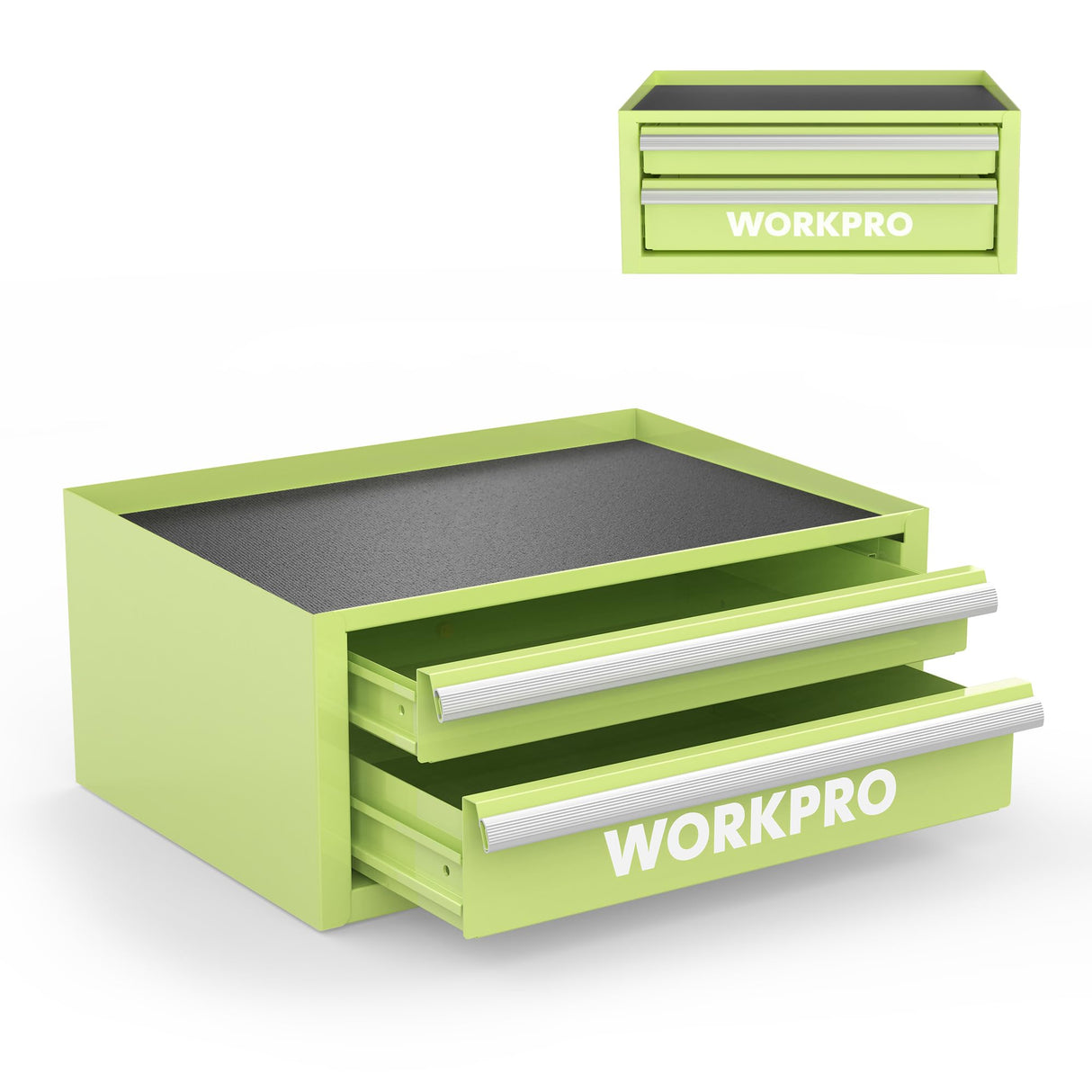 WORKPRO 12.5" Mini Tool Box with 2 Drawers & 1 Open Top Storage, Small Metal Tool Chest with PVC Liners & PP Feet Pads, Cold Rolled Steel Toolbox with Drawer Liners & Magnetic Tabs WORKPRO