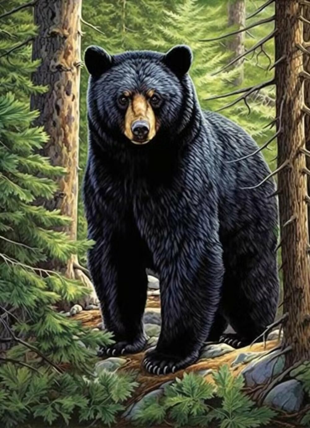 F-CANLAN Round Full Drill Diamond Painting Kit 5D Black Bear Diamond Art Painting by Numbers Bear Diamond Dots Arts Crafts Set for Children Diamond Painting Kit for Adult Room Decor (12X16 inches) F-CANLAN