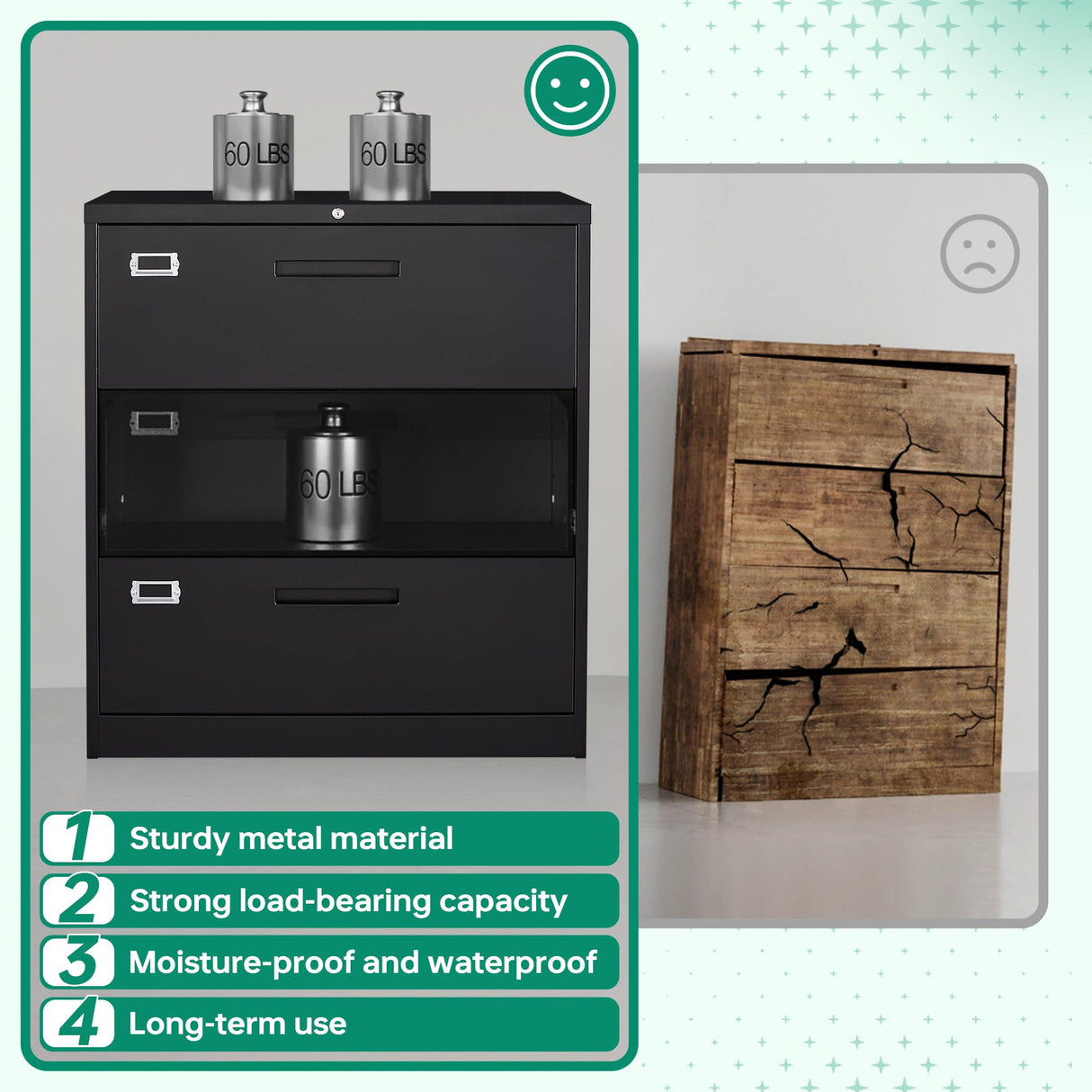 Letaya Lateral 3 Drawer File Cabinets with Lock, Metal Filing Storage Vertical Cabinets,Home Office Furniture for Organization Hanging Letter/Legal/F4/A4(Black) Letaya