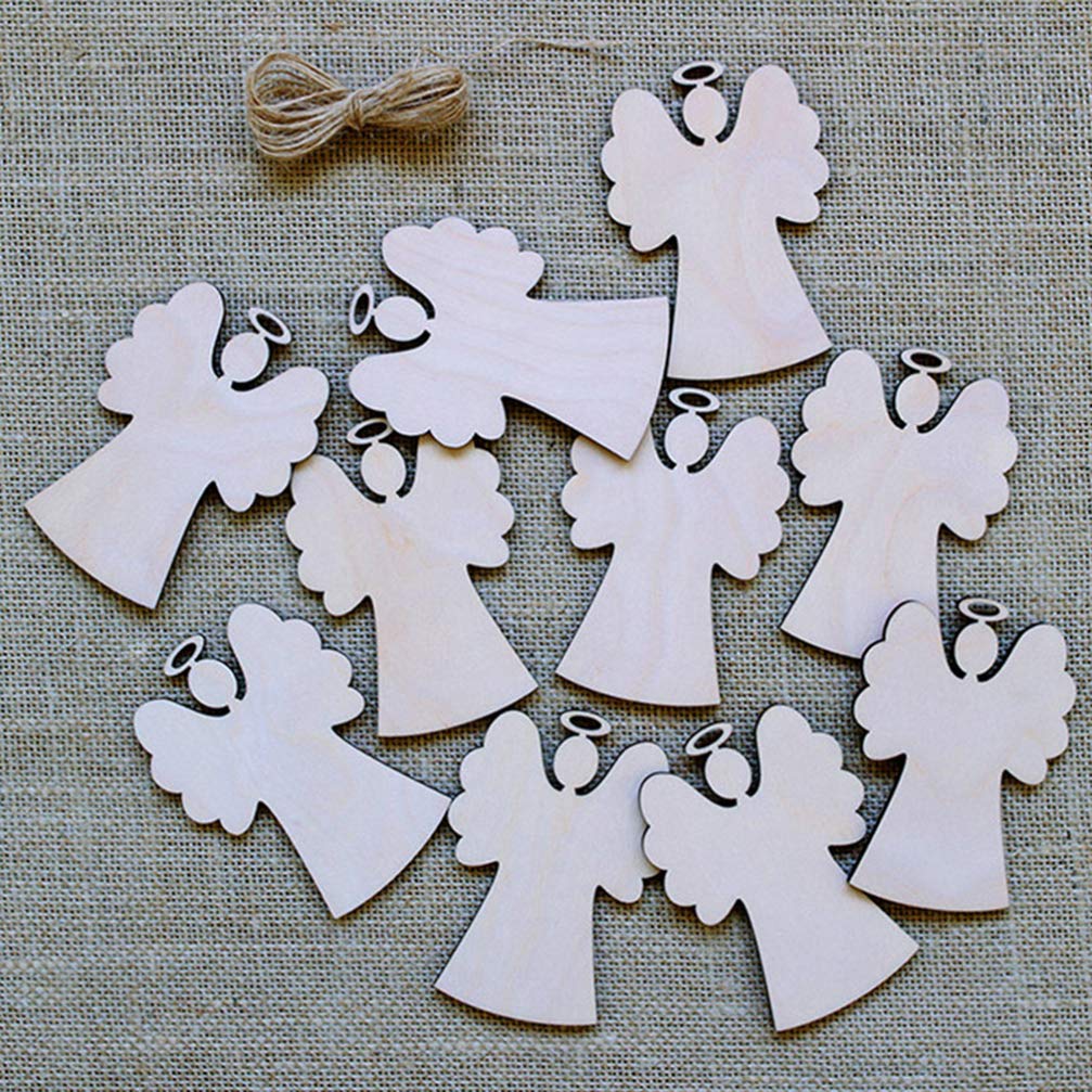 Amosfun 20Pcs Wooden Angel Shaped Pendants DIY Christmas Hanging Ornaments for Xmas Tree Amosfun