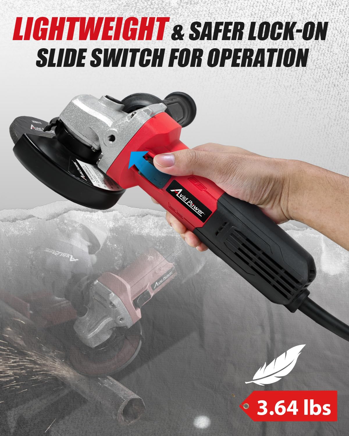 AVID POWER Angle Grinder, 7.5-Amp 4-1/2 inch Electric Grinder Power Tools with Grinding and Cutting Wheels, Flap Disc and Auxiliary Handle for Cutting, Grinding, Polishing and Rust Removal - Red AVID POWER