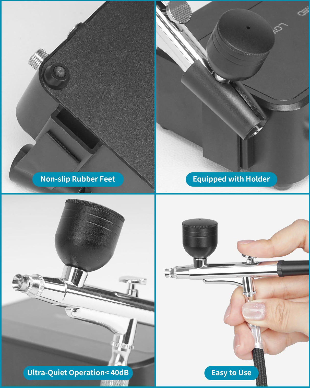 JarryStart Airbrush Kit with Air Compressor, Intuitive 50 PSI High Pressure Air Brush with 0.2/0.3/0.5mm Nozzles & Cleaning Sets, Perfect for Modeling, Painting, Nails, Makeup, Cake Decorating JarryStart