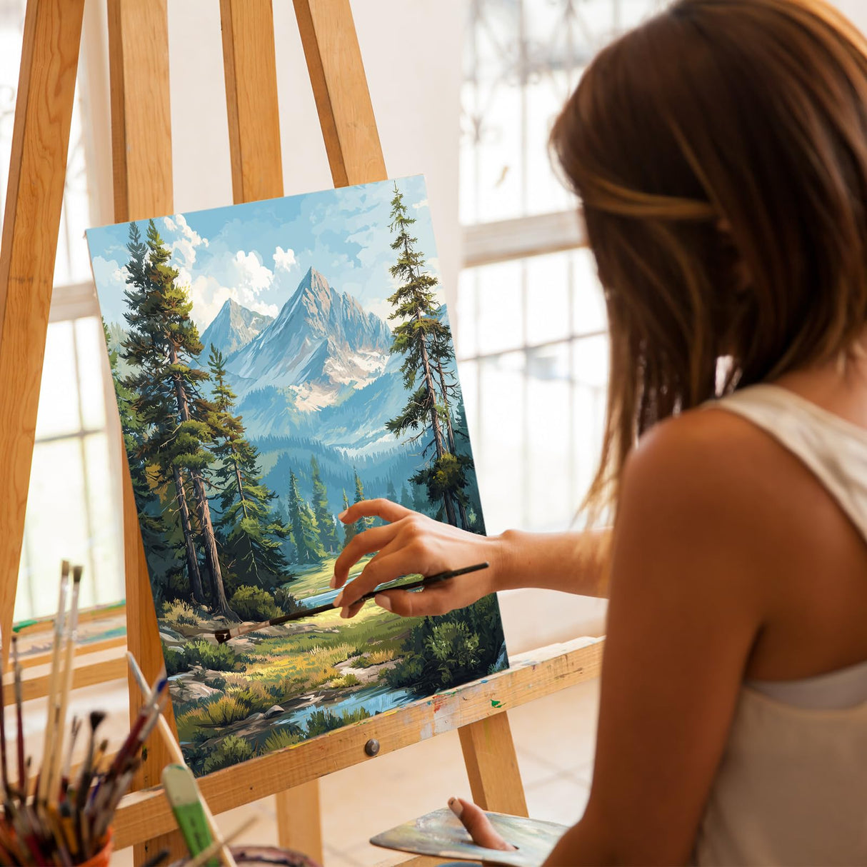 Ceiomez Paint by Numbers Landscape, Mountain Paint by Numbers Kit for Adults, Landscape Paint by Numbers for Adults on Canvas for Home Decor Gift Art Work 16x20in Ceiomez