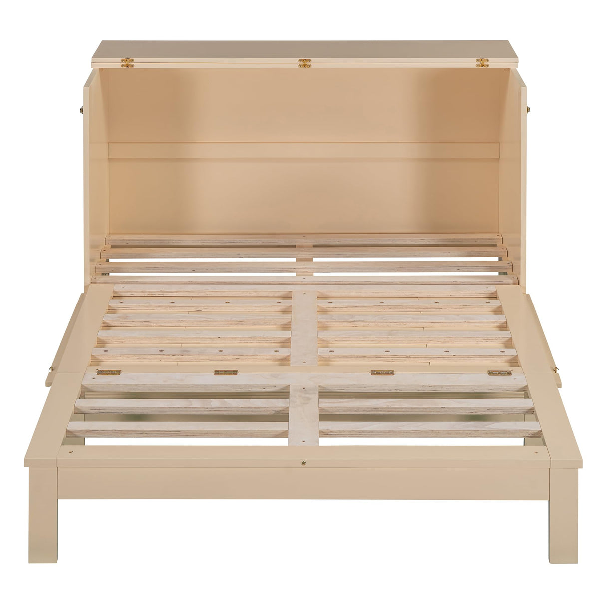 Ball & Cast Murphy Bed Full Size with Drawer and A Set of Sockets,Bedroom Folding Wall Cabinets Frame w/USB Ports & Pulley Structure Design,Hideaway Bed for Guest Room,Study,Office,Golden Ball & Cast