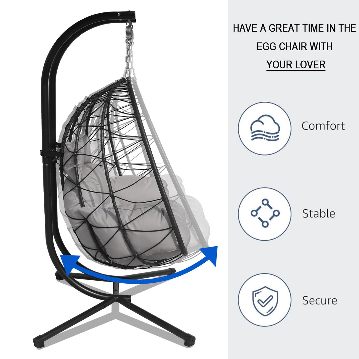 Double Hammock Egg Chair 2 Person Egg Chair Indoor Outdoor Swing with Stand Patio Wicker Hanging Chair Widened and Enlarged for Balcony Bedroom Porch Adults Kids VERASCOT