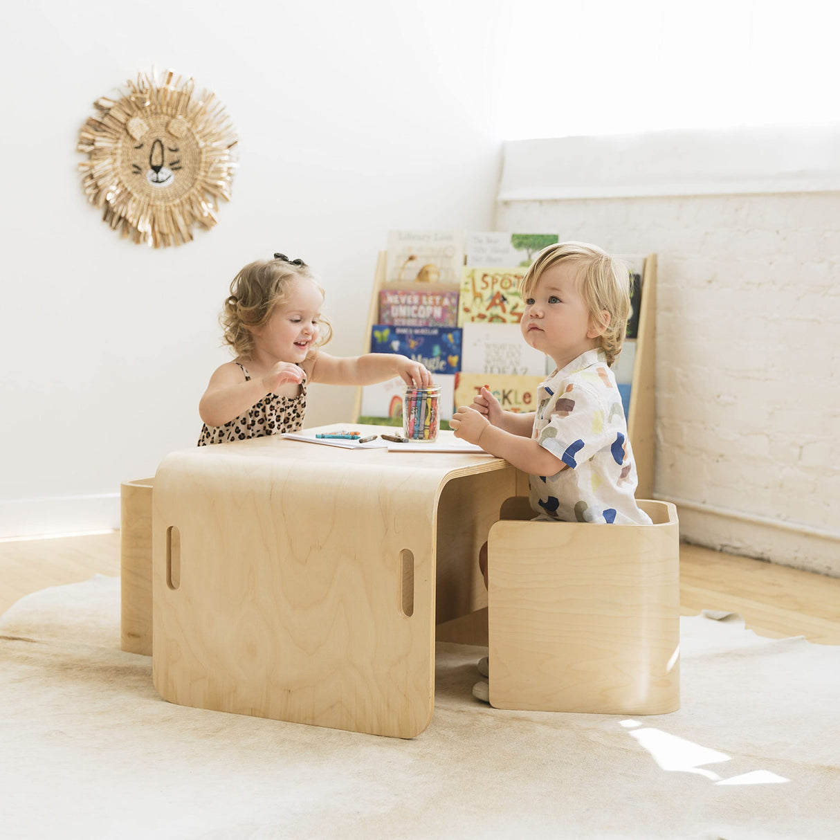 ECR4Kids Bentwood Multipurpose Table and Chair Set, Kids Furniture, Natural, 3-Piece ECR4Kids
