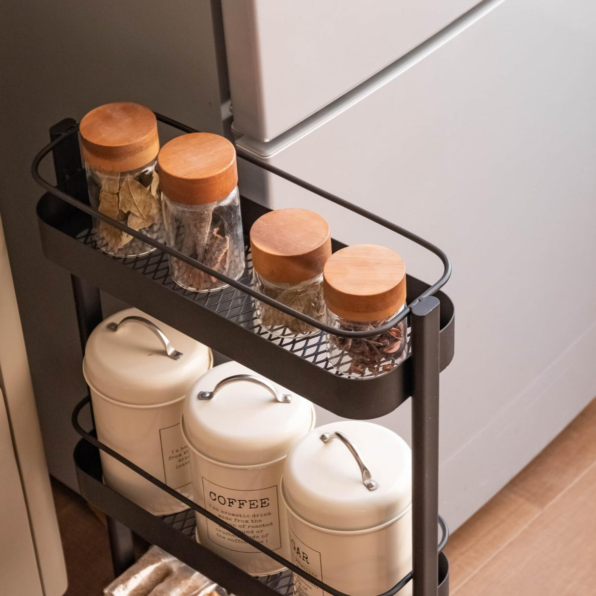 Wayshome Rolling Storage Cart, 3 Tier Bathroom Organizer Mobile Shelving Unit, Metal Utility Cart Tower Rack for Kitchen Laundry Narrow Places(Fully Assembled Furniture, Black) Wayshome