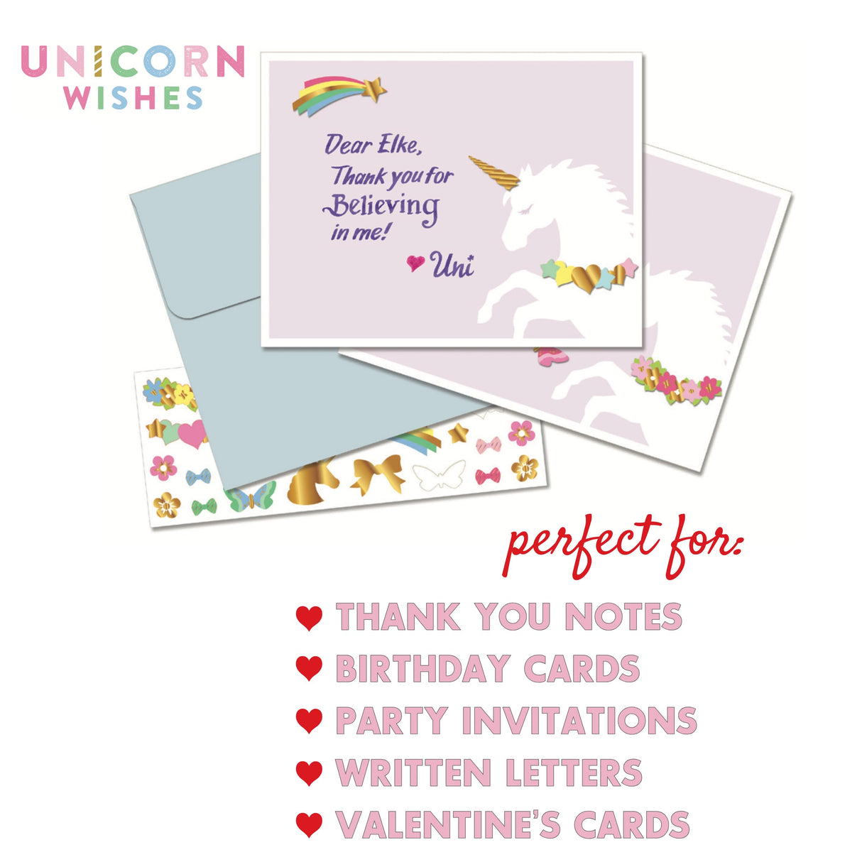 Mrs. Grossman's Design Your Own Sticker Notecards Card Making Kit - includes 8 Cards, Envelopes, and Classic Stickers - Create DIY Thank You, Birthday, Greeting Cards (Unicorn Wishes) Mrs.Grossmans
