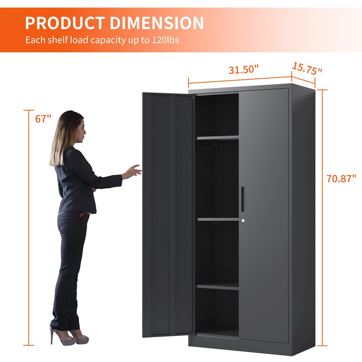 BIZOEIRON Metal Storage Cabinet with Adjustable Shelves, Garage Cabinet with 2 Lockable Doors for Office, Home, Garage, Require Assembly, Black BIZOEIRON