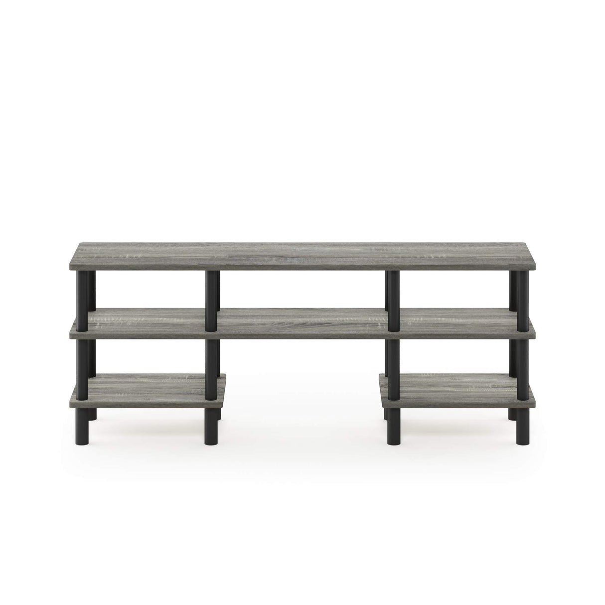 Furinno Turn-N-Tube 3-Tier Multipurpose Wide Shelf TV Stand, French Oak Grey/Black Furinno