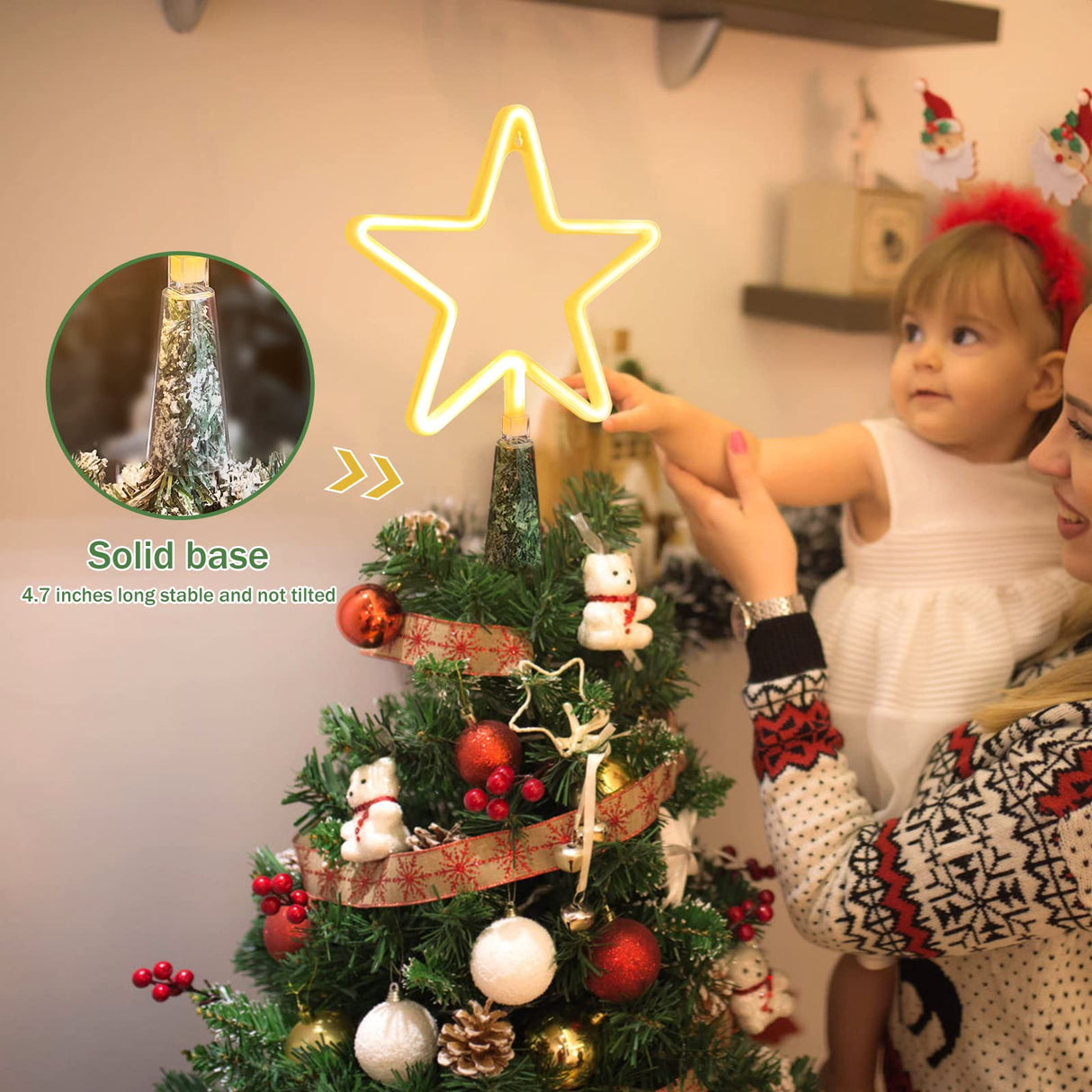 KOUPA 14.5-Inch Christmas Tree Topper Large 5 Point Star Treetop with LED Warm White Lights for Xmas Ornaments and Holiday Seasonal Tree Decorations KOUPA