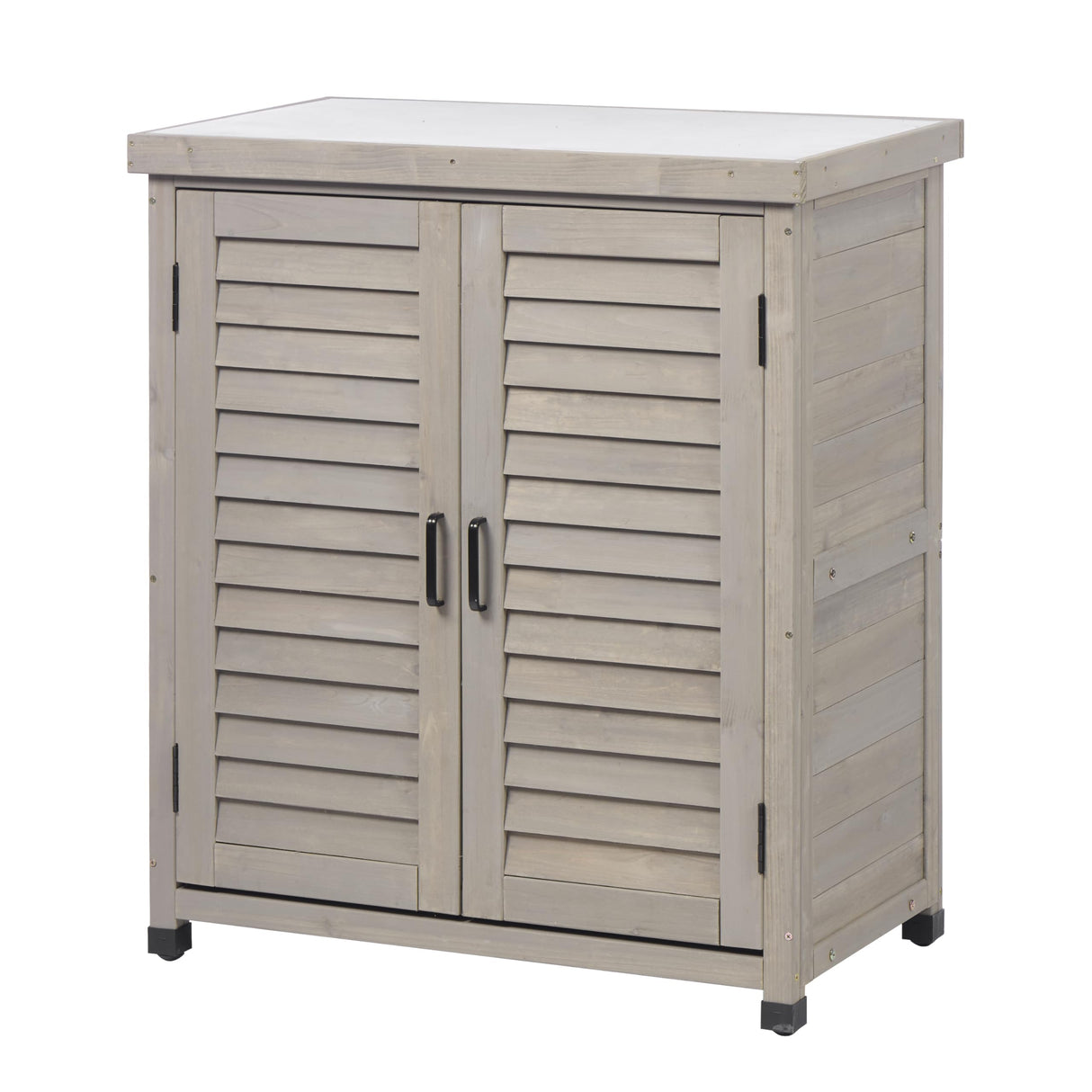 Outdoor Storage Cabinet & Potting Bench Table with Metal Top, Wooden Patio Furniture, Garden Workstation (Accent Grey, 36x31x17in) SoliWood