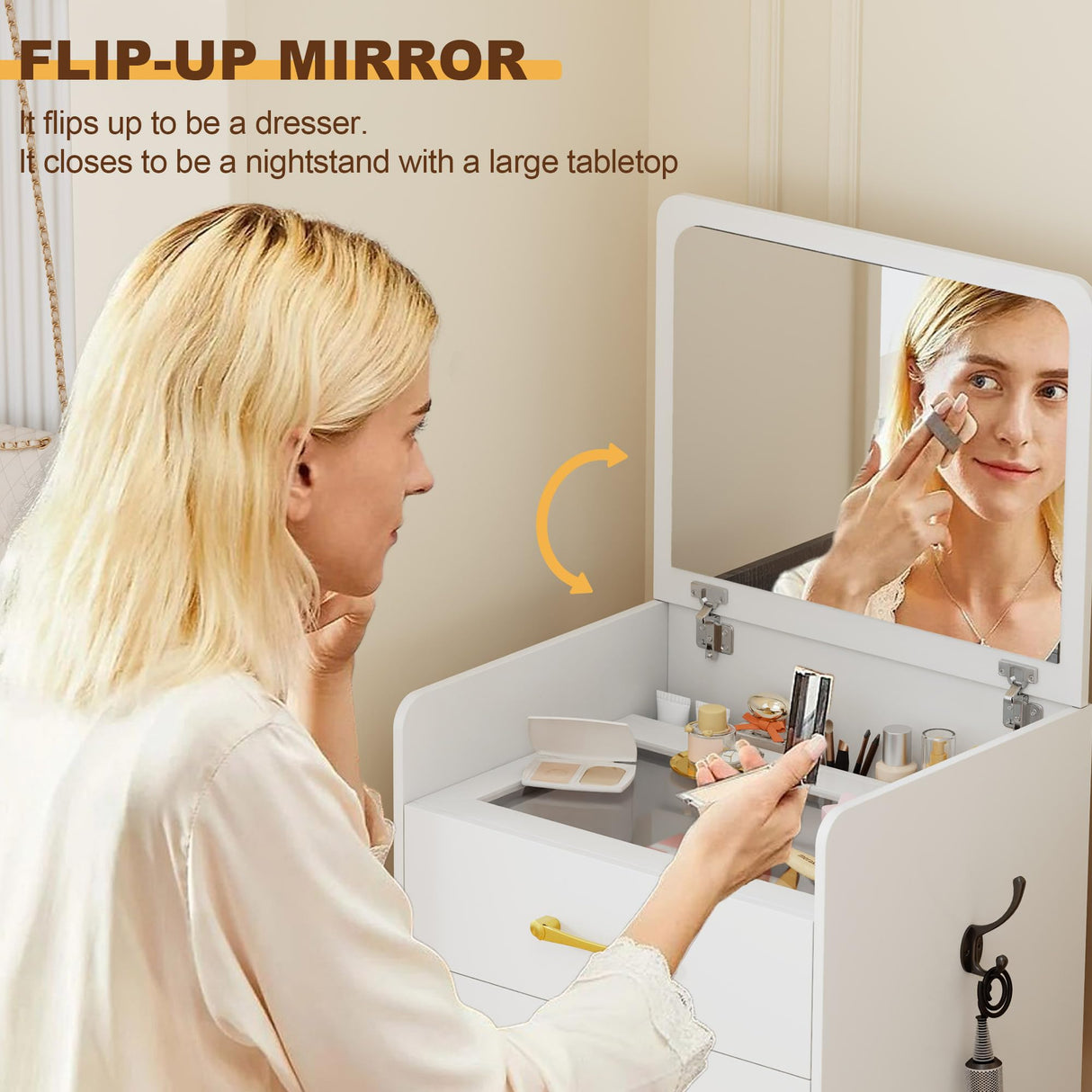 Lvifur 3-in-1 Vanity Desk with Flip Top Mirror, Makeup Vanity Table with Cushioned Stool for Small Space, Compact Dressing Table, Vanity Set for Bedroom Lvifur