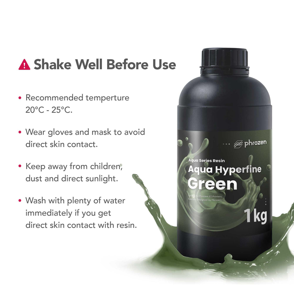 phrozen Aqua Hyperfine Photopolymer Resin for 9K, 12K or Higher Resolution 3D Printers, 405nm LCD UV-Curing 3D Printing with Low Shrinkage & Superior Precision, Smooth Surface Finish (Green, 1KG) phrozen