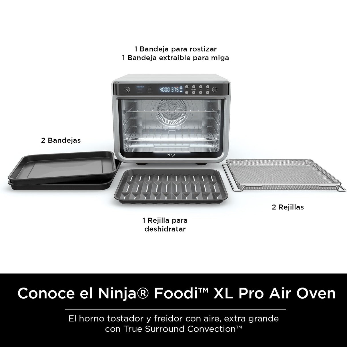 Ninja DT201 Foodi 10-in-1 XL Pro Air Fry Digital Countertop Convection Toaster Oven with Dehydrate and Reheat, 1800 Watts, Stainless Steel Finish, Silver Ninja