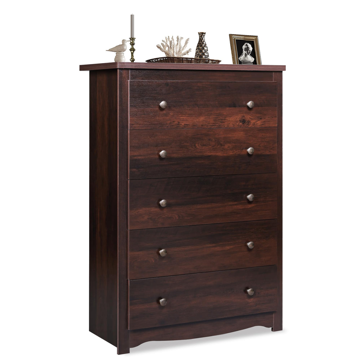 WLIVE Wood Dresser with 5 Drawer, Cabinets Dressers Wood Dresser Cabinet, Organizer Drawers for Bedroom, Living, Hallway, Measuring 15.7" W*31.4" D*45.3" H, Brown WLIVE