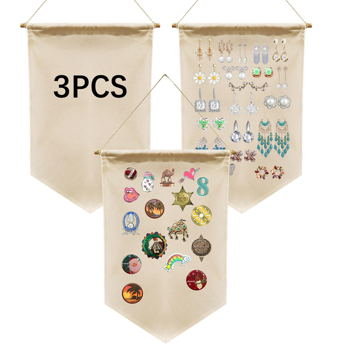 3 PCS Canvas Banners Wall Hanging Brooch Jewelry Storage Case Stand Enamel Pin Display, Sublimation blank Banner,Holder Earrings Necklace Pin Collection Organizer OKBA