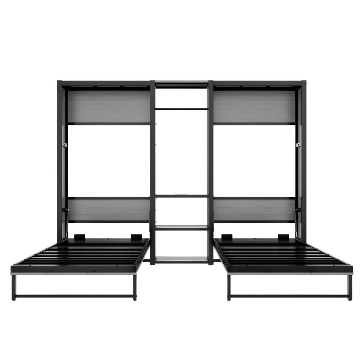 QVUUOU Twin Over Twin Murphy Bunk Bed with Wardrobe and Shelves Foldable 2-in-1 Metal Wall Bed with Power Outlets, Space-Saving Design, Easy Assembly Included (Gray) QVUUOU