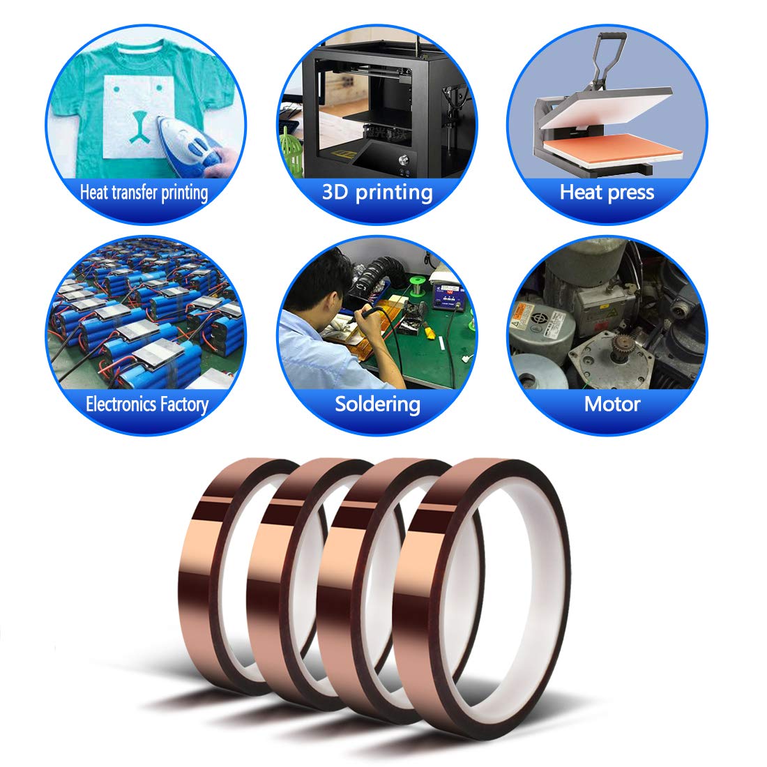 MEBMIK 4 Rolls 10mm x33m(108ft) Heat Tape for Sublimation,Heat Transfer Tape,Heat Resistant Tape,Adhesive Transfer Tape,Thermal Tape,No Residue MEBMIK