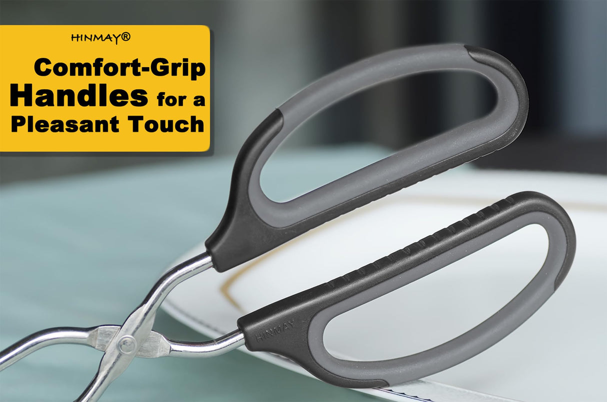 HINMAY Stainless Steel Scissor Tongs Cooking Tongs Set, Set of 3 (Black Handle, 10" 12" 16") HINMAY