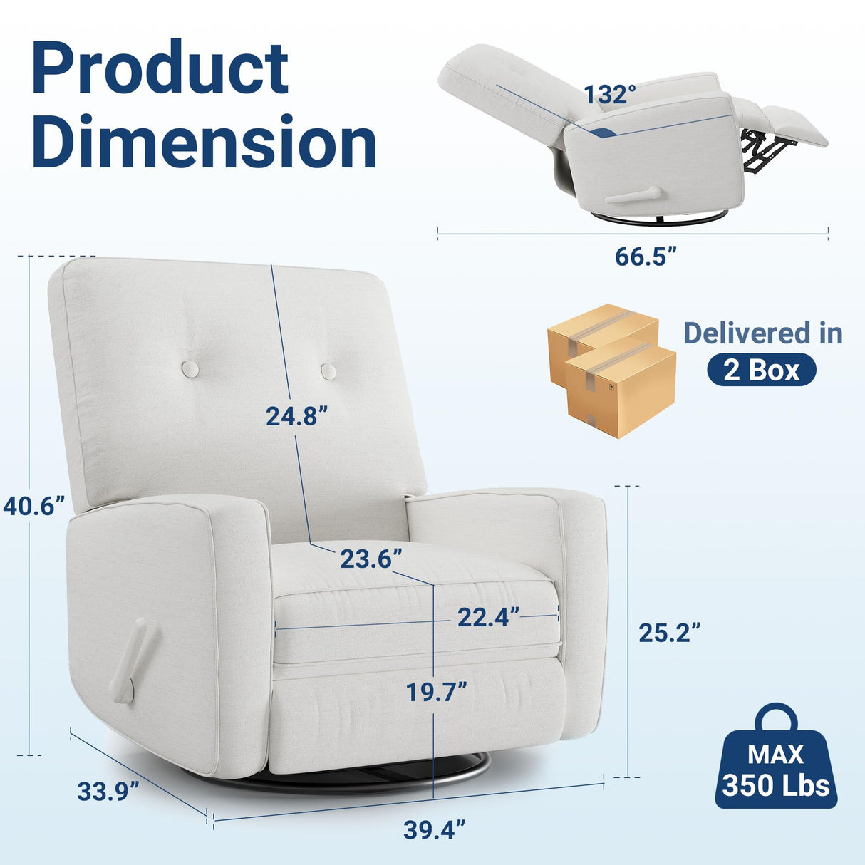 Garvee Nursery Recliner Chair, 360° Swivel Rocking Glider Chair for Adults with Adjustable Backrest & Footrest, Cozy Linen Upholstered Armchair for Living Rooms, Bedrooms, Apartments, Beige Garvee