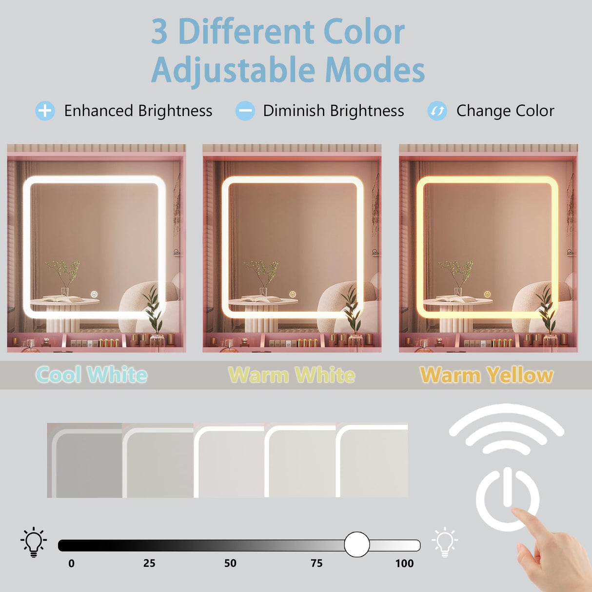 HUANLEGO Makeup Vanity Desk with Mirror and Lights, Pink Vanity Mirror with Lights Desk with Chair & LED Glass Cabinet, Vanity Set with Lighted Mirror & Power Outlet, Dressing Table with 7 Drawers HUANLEGO