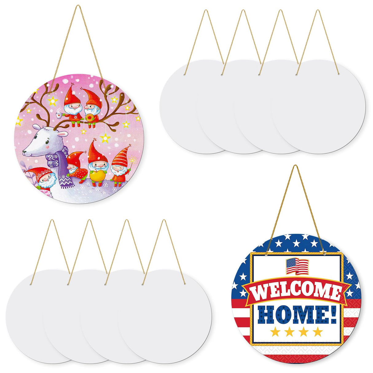 10Pack 10inch Sublimation Door Hanger Blanks, Aluminum Round Unfinished Blank Door Hanger Sign, Metal Wall Hanging Sublimation Ornament Blanks with Rope for Heat Press Machine, DIY Craft, Custom Decor HYHOSHI