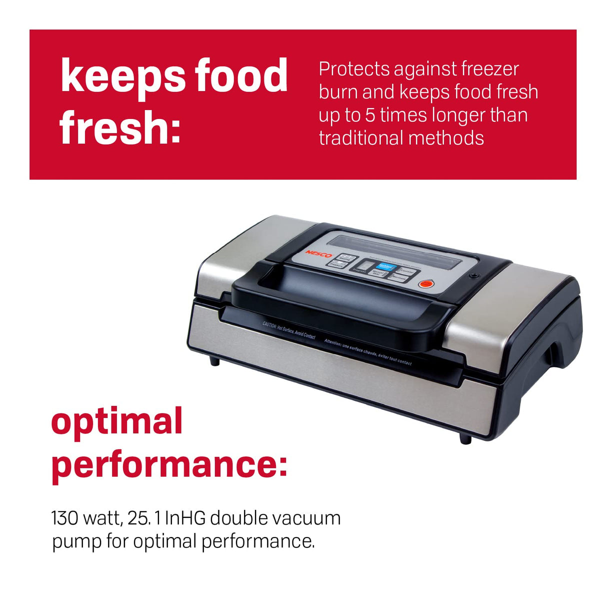 Nesco Deluxe Food VS-12 Vacuum Sealer, 130 Watts, Kit Bags & Viewing Lid, Compact, Silver Nesco