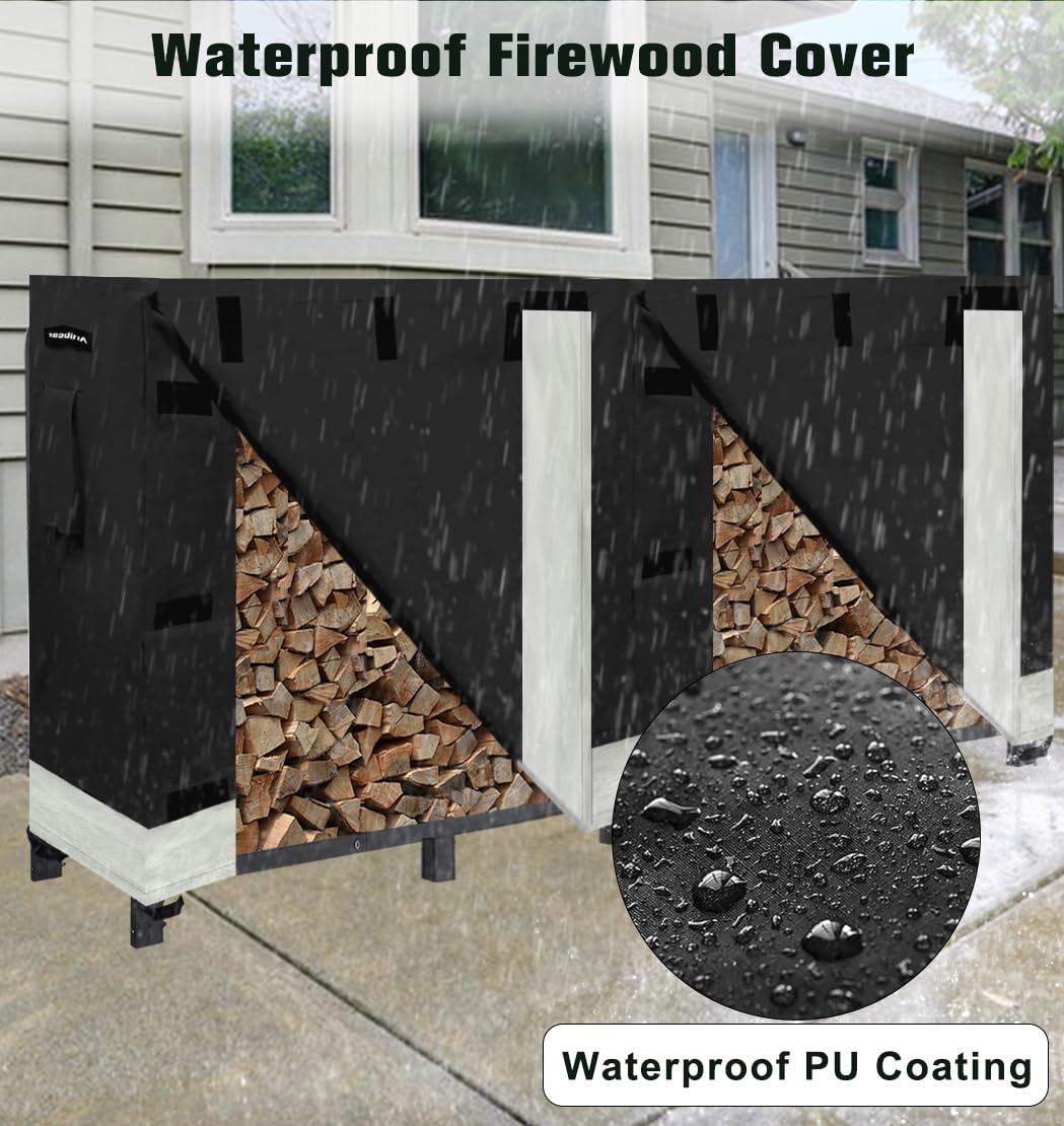 Artibear Firewood Rack Cover for 8FT Wood Rack, Indoor Outdoor Weatherproof Log Holder Rack Cover, Black (Frame not Include) Artibear