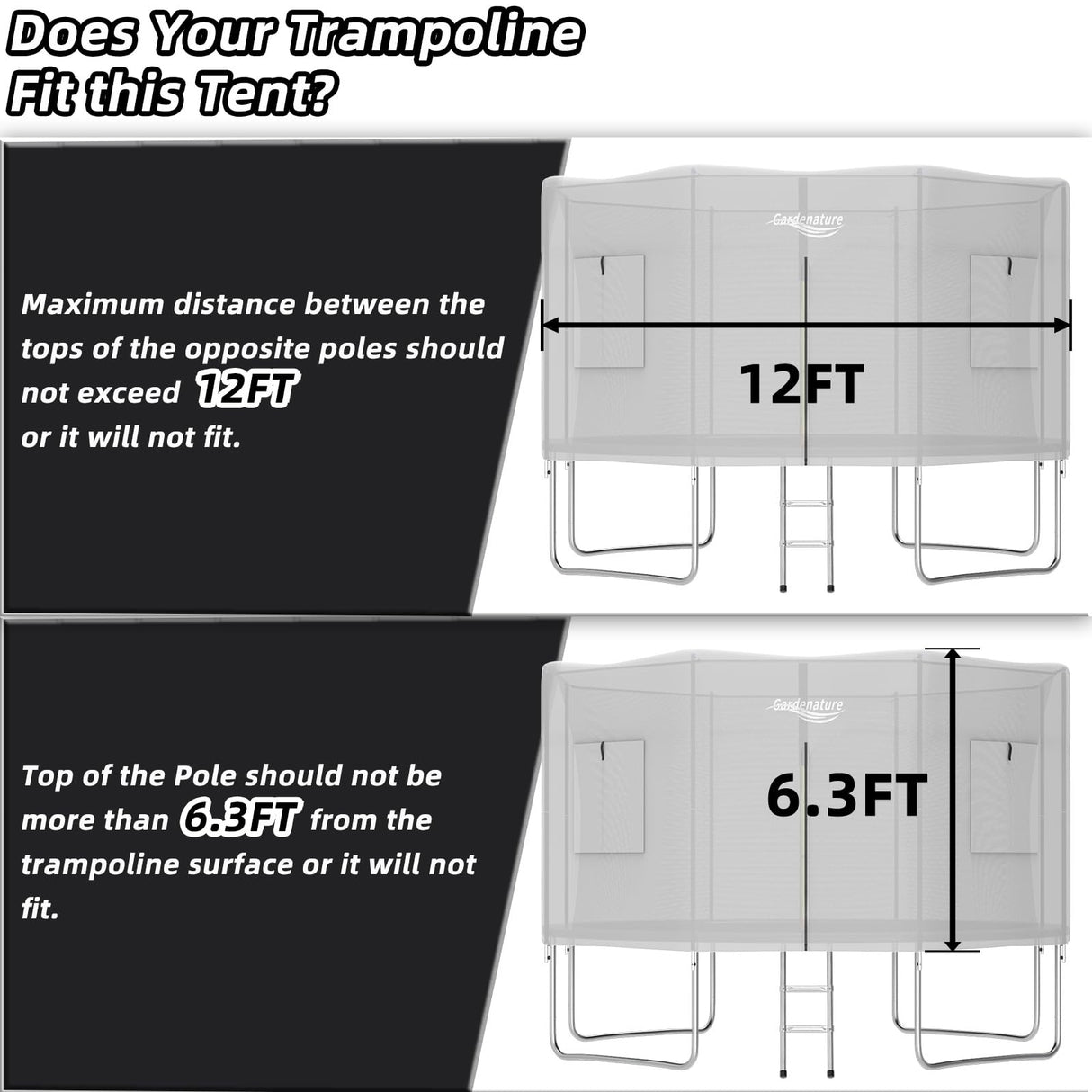 Gardenature 12FT Trampoline Tent for Kids(Tent Only),Fit for 8 Straight Poles Round Trampoline,Trampolien Shade Cover with LED Light,Outdoor Trampolien Accessories Canopy,Anti-Tear,Camping,Gray Gardenature