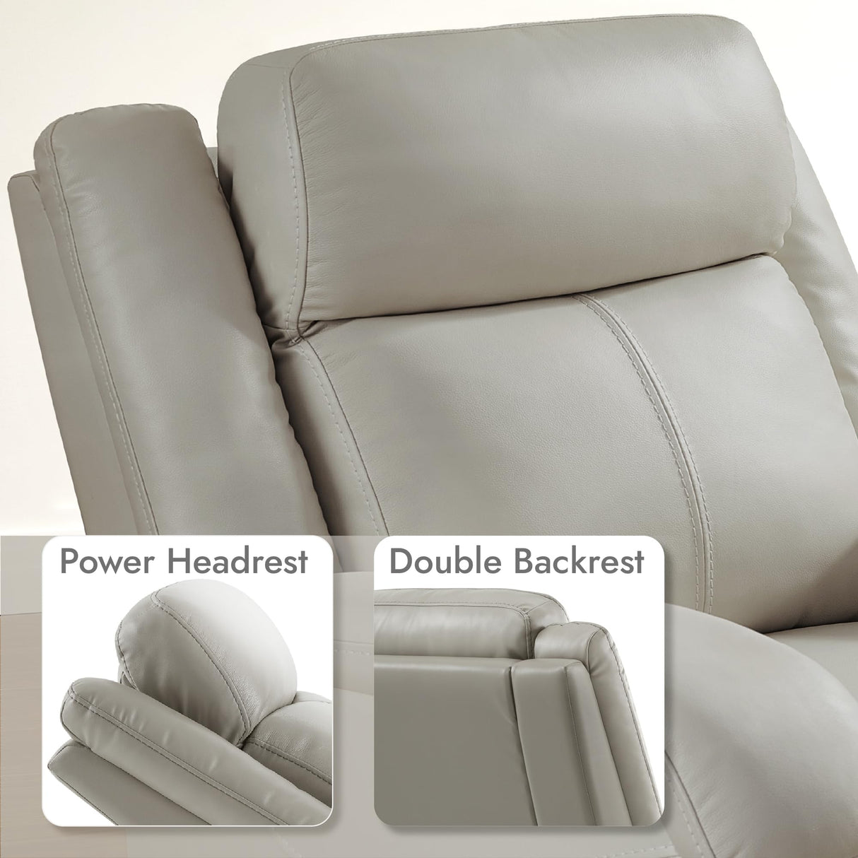 Watson & Whitely Genuine Leather Power Recliner Chairs for Adults, Wall Hugger RV Recliner with Power Headrest & Charging Ports, Electric Recliner Sofa Chair for Living Room, Grey Watson & Whitely