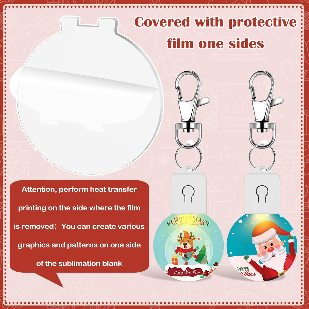 Tondiamo 10 Pcs LED Sublimation Blank Keychain Acrylic Lighted Transfer DIY Crafts Fall Thanksgiving Christmas Keychain Gift(Round) Tondiamo