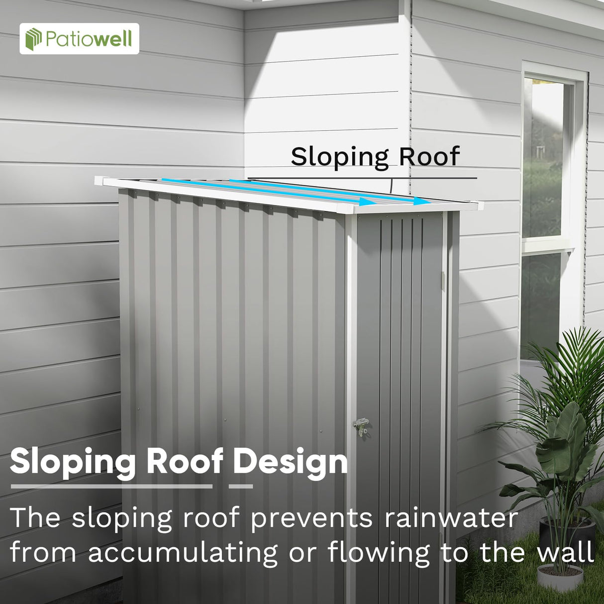 Patiowell 3 x 3 FT Outdoor Storage Shed,Small Garden Tool Storage Shed with Sloping Roof and Single Lockable Door, Outdoor Shed for Backyard Garden Patio Lawn, Grey Patiowell