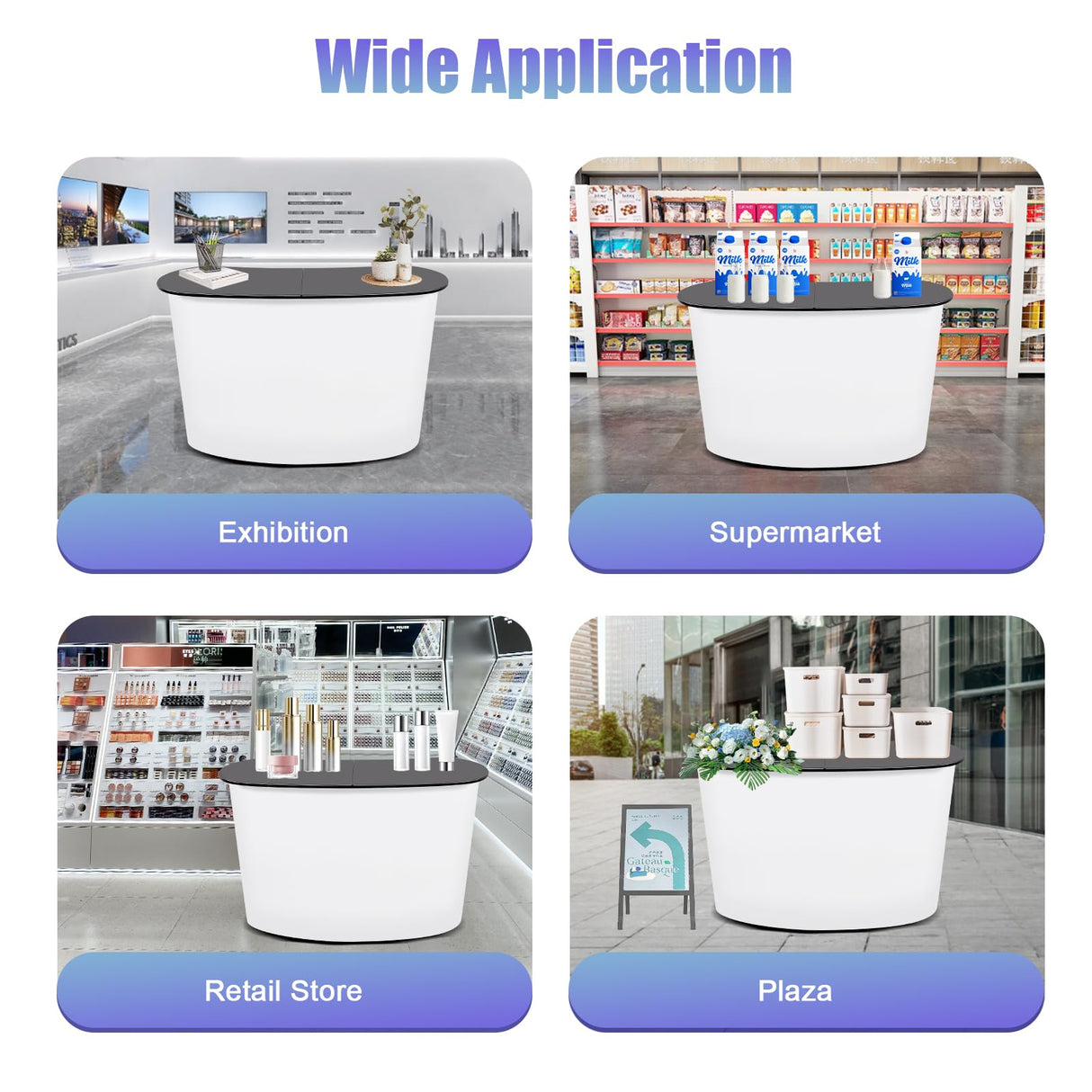 51" Portable Trade Show Counter Curved Pop Up Table Podium Salon Display Booth Corrugated Sidewalls Reception Desk Speech Stand for Checkout Exhibition Promotion Retail PalaUha