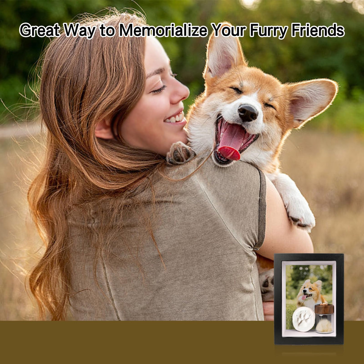Dog Memorial Shadow Box Frame 5x7 with Paw Print Kit and Fur Keepsake Box Small Pet Memorial Frame Box for Dogs and Cats That Passed Pet Death Sympathy and Remembrance Gift for Pet Owners Yongvelin